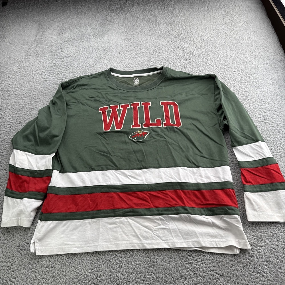 Minnesota Wild Shirt Womens XL Green Red Logo NHL Ice Hockey L/S